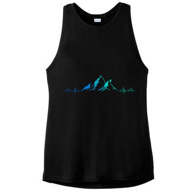 Ski Skis Heartbeat Mountains Retro Skiing Ecg Gift Ladies PosiCharge Tri-Blend Wicking Tank