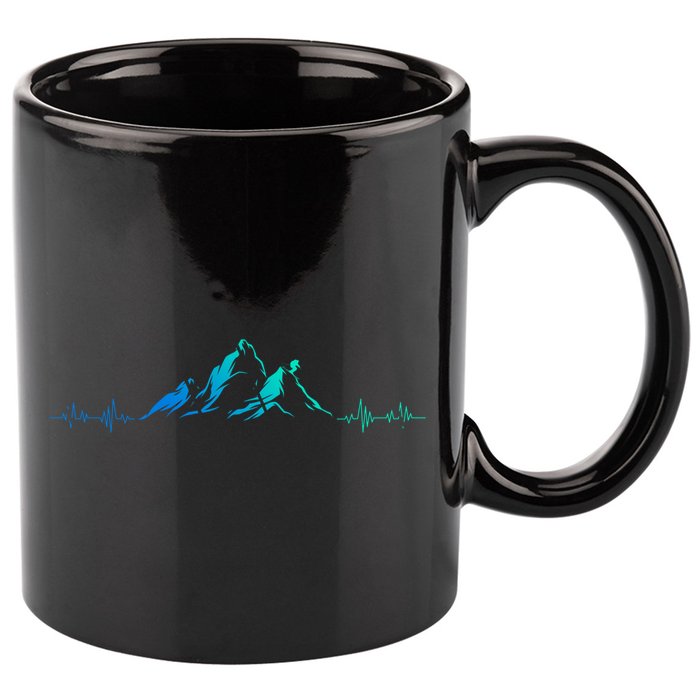 Ski Skis Heartbeat Mountains Retro Skiing Ecg Gift 11oz C Handle Ceramic Mug