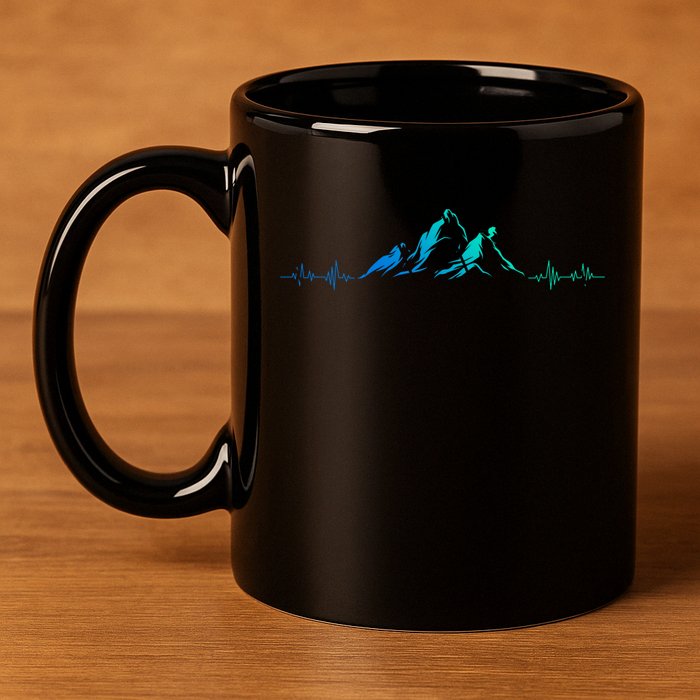 Ski Skis Heartbeat Mountains Retro Skiing Ecg Gift 11oz C Handle Ceramic Mug