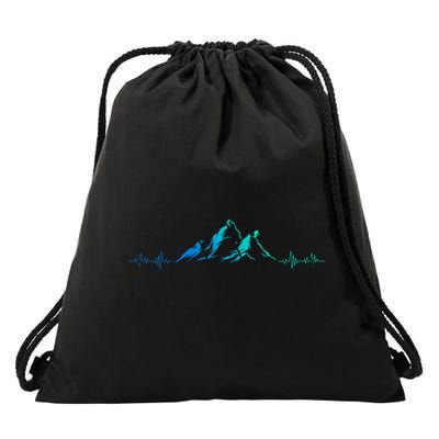 Ski Skis Heartbeat Mountains Retro Skiing Ecg Gift Drawstring Bag