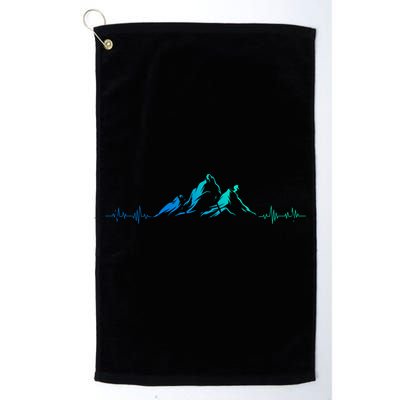 Ski Skis Heartbeat Mountains Retro Skiing Ecg Gift Golf Towel