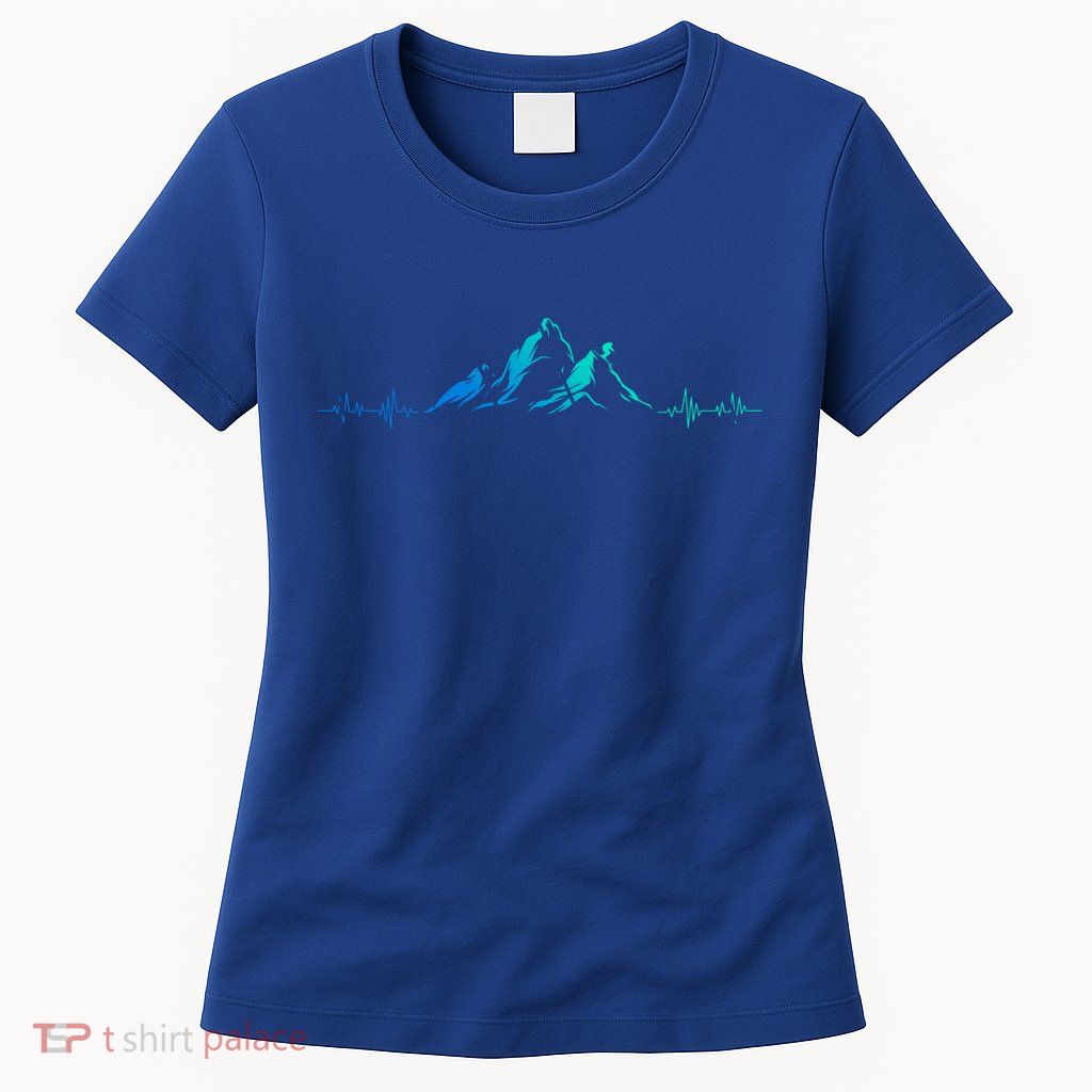 Ski Skis Heartbeat Mountains Retro Skiing Ecg Gift Womens T-Shirt