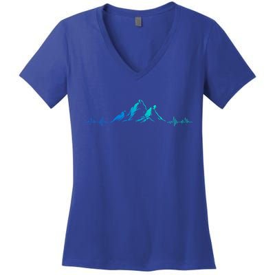 Ski Skis Heartbeat Mountains Retro Skiing Ecg Gift Women's V-Neck T-Shirt