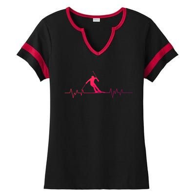 Skiing Ski Heartbeat For Skiers Great Gift Ladies Halftime Notch Neck Tee