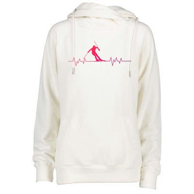 Skiing Ski Heartbeat For Skiers Great Gift Womens Funnel Neck Pullover Hood