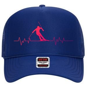 Skiing Ski Heartbeat For Skiers Great Gift High Crown Mesh Back Trucker Hat