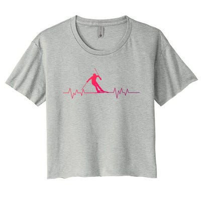 Skiing Ski Heartbeat For Skiers Great Gift Women's Crop Top Tee