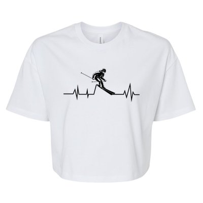 Skiing Ski Heartbeat Funny Skier Skiing Cool Gift Bella+Canvas Jersey Crop Tee