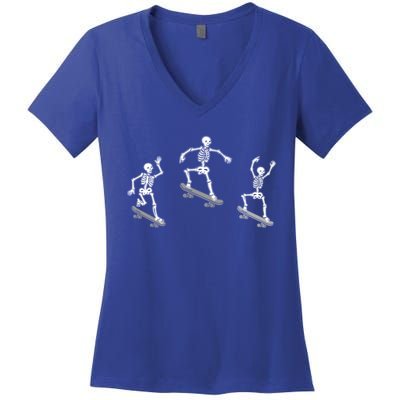 Skateboarding Skeletons Halloween Skateboard Tricks Lover Gift Women's V-Neck T-Shirt