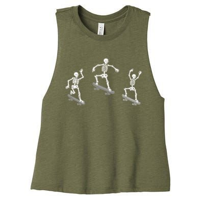 Skateboarding Skeletons Halloween Skateboard Tricks Lover Gift Women's Racerback Cropped Tank