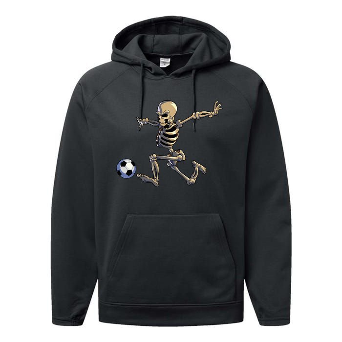 Soccer Skeleton Halloween Soccer Player Halloween Performance Fleece Hoodie