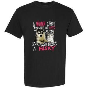 S Siberian Husky Dog And Cats Long Sleeve Garment-Dyed Heavyweight T-Shirt