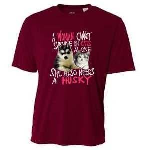 S Siberian Husky Dog And Cats Long Sleeve Cooling Performance Crew T-Shirt