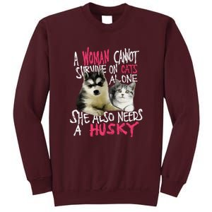 S Siberian Husky Dog And Cats Long Sleeve Tall Sweatshirt