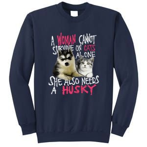 S Siberian Husky Dog And Cats Long Sleeve Sweatshirt