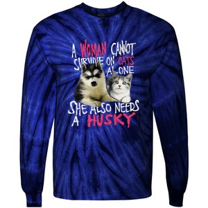 S Siberian Husky Dog And Cats Long Sleeve Tie-Dye Long Sleeve Shirt