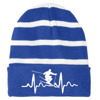 Skiing Skier Heartbeat Gift Striped Beanie with Solid Band