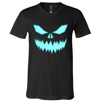 Scary Spooky Halloween Jack O Lantern Face Pumpkin V-Neck T-Shirt