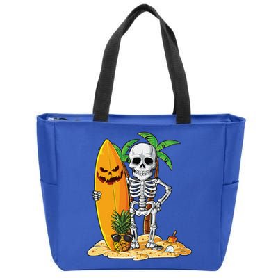 Skeleton Surfing Halloween Hawaii Hawaiian Funny Funny Surfer Zip Tote Bag