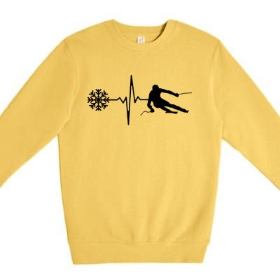 Skiing Skier Heartbeat Skiing Cool Gift Premium Crewneck Sweatshirt