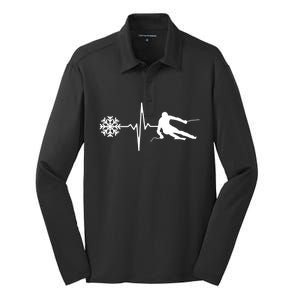 Skiing Skier Heartbeat Skiing Cool Gift Silk Touch Performance Long Sleeve Polo