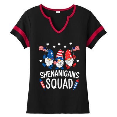 Shenanigans Squad Happy 4th Of July Funny Gnome Patriotic Ladies Halftime Notch Neck Tee