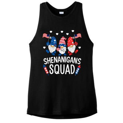 Shenanigans Squad Happy 4th Of July Funny Gnome Patriotic Ladies PosiCharge Tri-Blend Wicking Tank