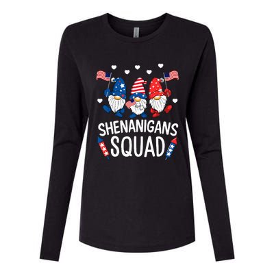 Shenanigans Squad Happy 4th Of July Funny Gnome Patriotic Womens Cotton Relaxed Long Sleeve T-Shirt