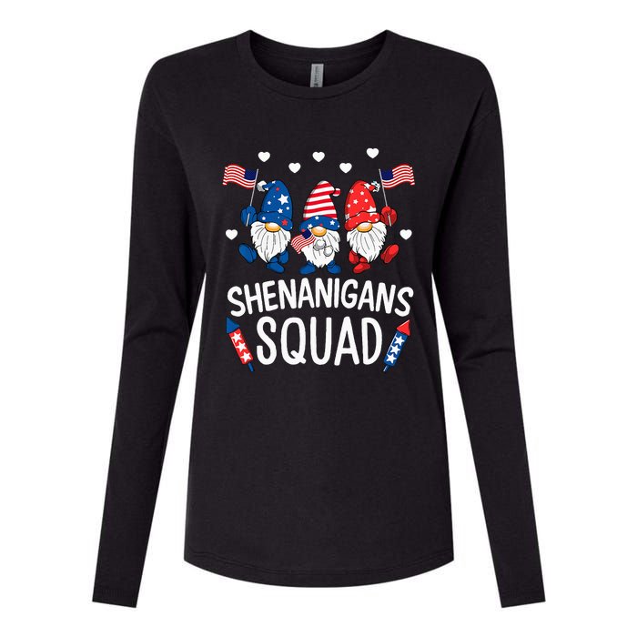 Shenanigans Squad Happy 4th Of July Funny Gnome Patriotic Womens Cotton Relaxed Long Sleeve T-Shirt