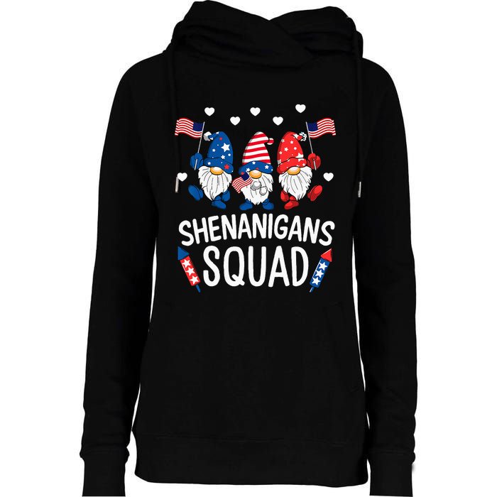 Shenanigans Squad Happy 4th Of July Funny Gnome Patriotic Womens Funnel Neck Pullover Hood