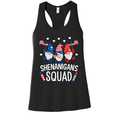 Shenanigans Squad Happy 4th Of July Funny Gnome Patriotic Women's Racerback Tank