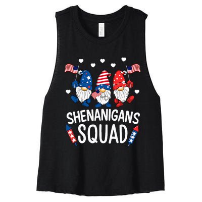 Shenanigans Squad Happy 4th Of July Funny Gnome Patriotic Women's Racerback Cropped Tank