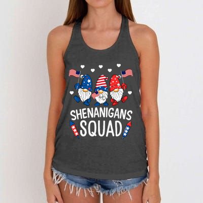 Shenanigans Squad Happy 4th Of July Funny Gnome Patriotic Women's Knotted Racerback Tank