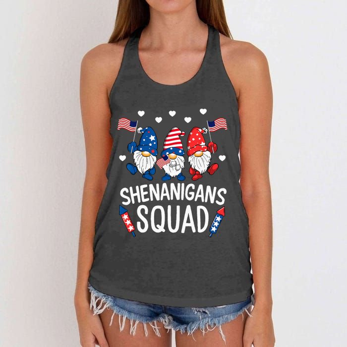 Shenanigans Squad Happy 4th Of July Funny Gnome Patriotic Women's Knotted Racerback Tank