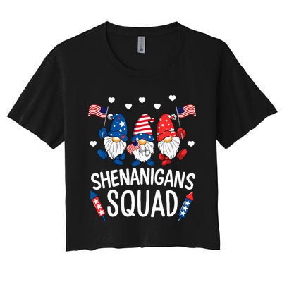 Shenanigans Squad Happy 4th Of July Funny Gnome Patriotic Women's Crop Top Tee