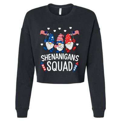 Shenanigans Squad Happy 4th Of July Funny Gnome Patriotic Cropped Pullover Crew