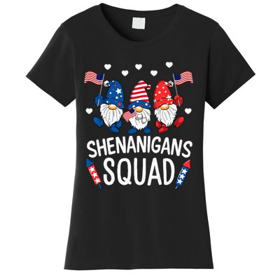 Shenanigans Squad Happy 4th Of July Funny Gnome Patriotic Women's T-Shirt