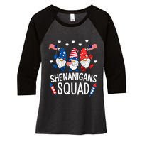 Shenanigans Squad Happy 4th Of July Funny Gnome Patriotic Women's Tri-Blend 3/4-Sleeve Raglan Shirt