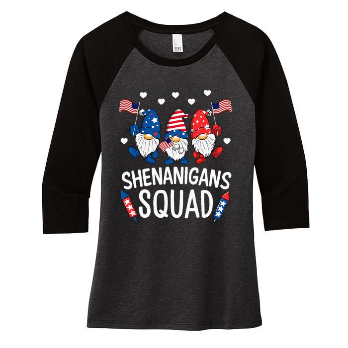 Shenanigans Squad Happy 4th Of July Funny Gnome Patriotic Women's Tri-Blend 3/4-Sleeve Raglan Shirt