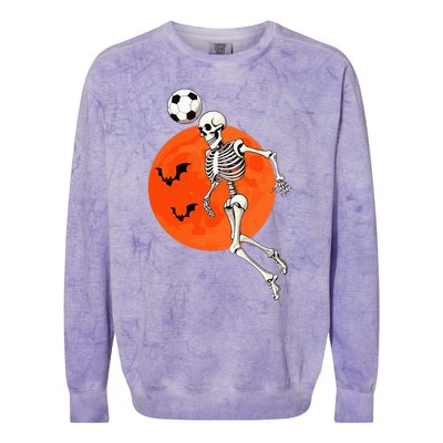 Soccer Skeleton Heading Ball Soccer Player Halloween Moon Colorblast Crewneck Sweatshirt