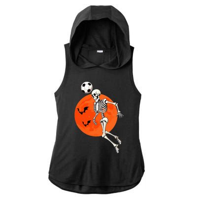 Soccer Skeleton Heading Ball Soccer Player Halloween Moon Ladies PosiCharge Tri-Blend Wicking Draft Hoodie Tank