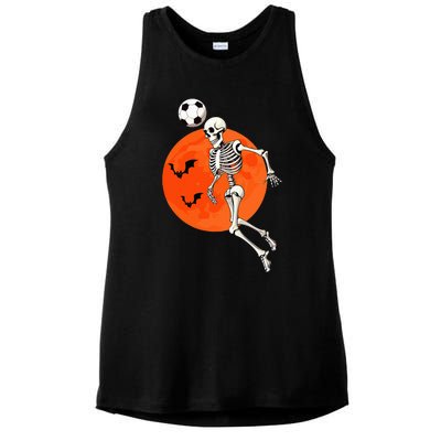 Soccer Skeleton Heading Ball Soccer Player Halloween Moon Ladies PosiCharge Tri-Blend Wicking Tank