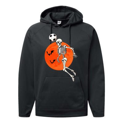 Soccer Skeleton Heading Ball Soccer Player Halloween Moon Performance Fleece Hoodie