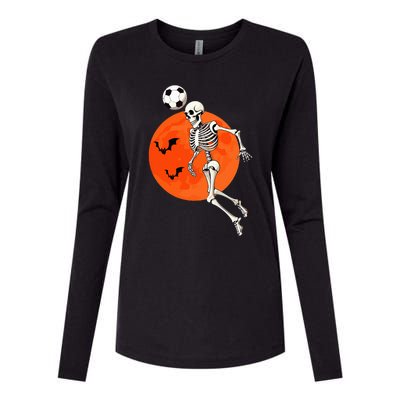 Soccer Skeleton Heading Ball Soccer Player Halloween Moon Womens Cotton Relaxed Long Sleeve T-Shirt