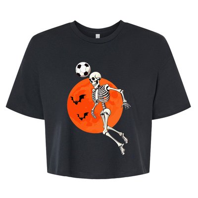 Soccer Skeleton Heading Ball Soccer Player Halloween Moon Bella+Canvas Jersey Crop Tee