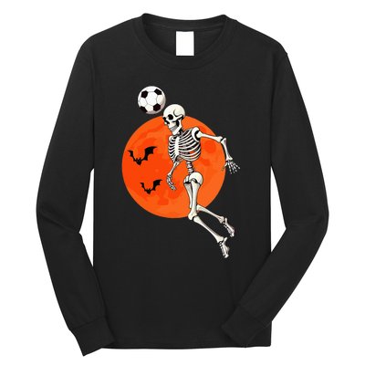 Soccer Skeleton Heading Ball Soccer Player Halloween Moon Long Sleeve Shirt