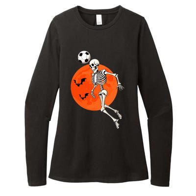 Soccer Skeleton Heading Ball Soccer Player Halloween Moon Womens CVC Long Sleeve Shirt