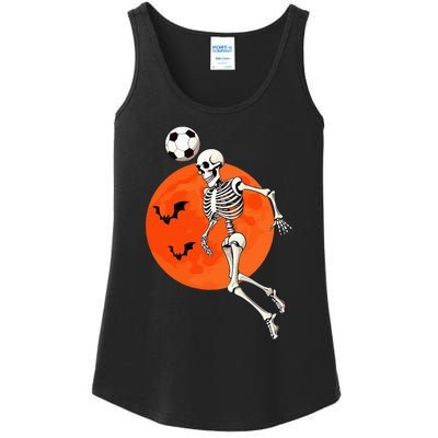 Soccer Skeleton Heading Ball Soccer Player Halloween Moon Ladies Essential Tank