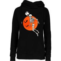 Soccer Skeleton Heading Ball Soccer Player Halloween Moon Womens Funnel Neck Pullover Hood