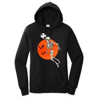 Soccer Skeleton Heading Ball Soccer Player Halloween Moon Women's Pullover Hoodie